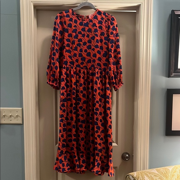 Red Polka Dot Midi Dress with 3/4 Bishop Sleeve - Picture 1 of 5